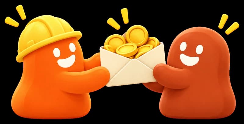 Dos personajes se pasan un sobre lleno de monedas: el anticipo de la obra