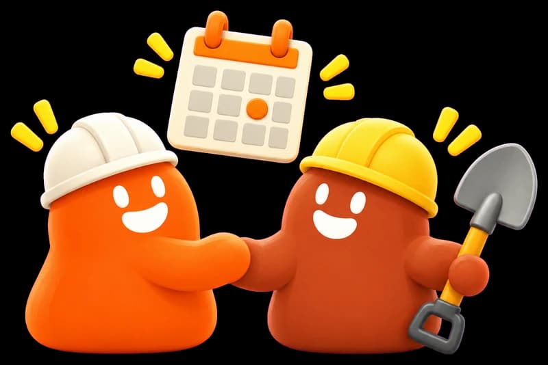 Dos personajes con casco se dan la mano bajo un calendario con un día marcado