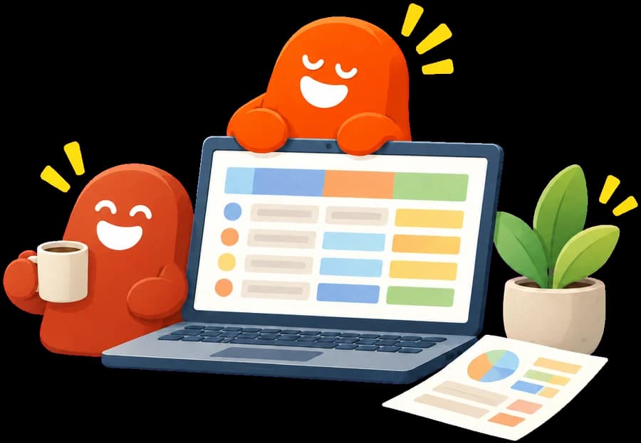 Una laptop con un presupuesto ordenado sobre un escritorio limpio, con alguien meditando a un lado