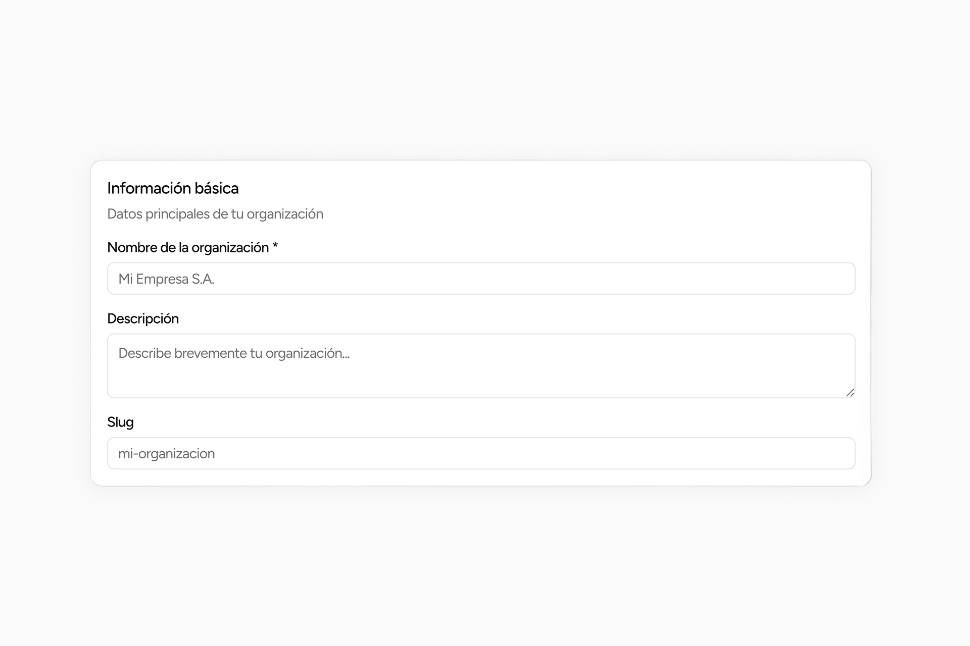 Formulario de información básica de la organización