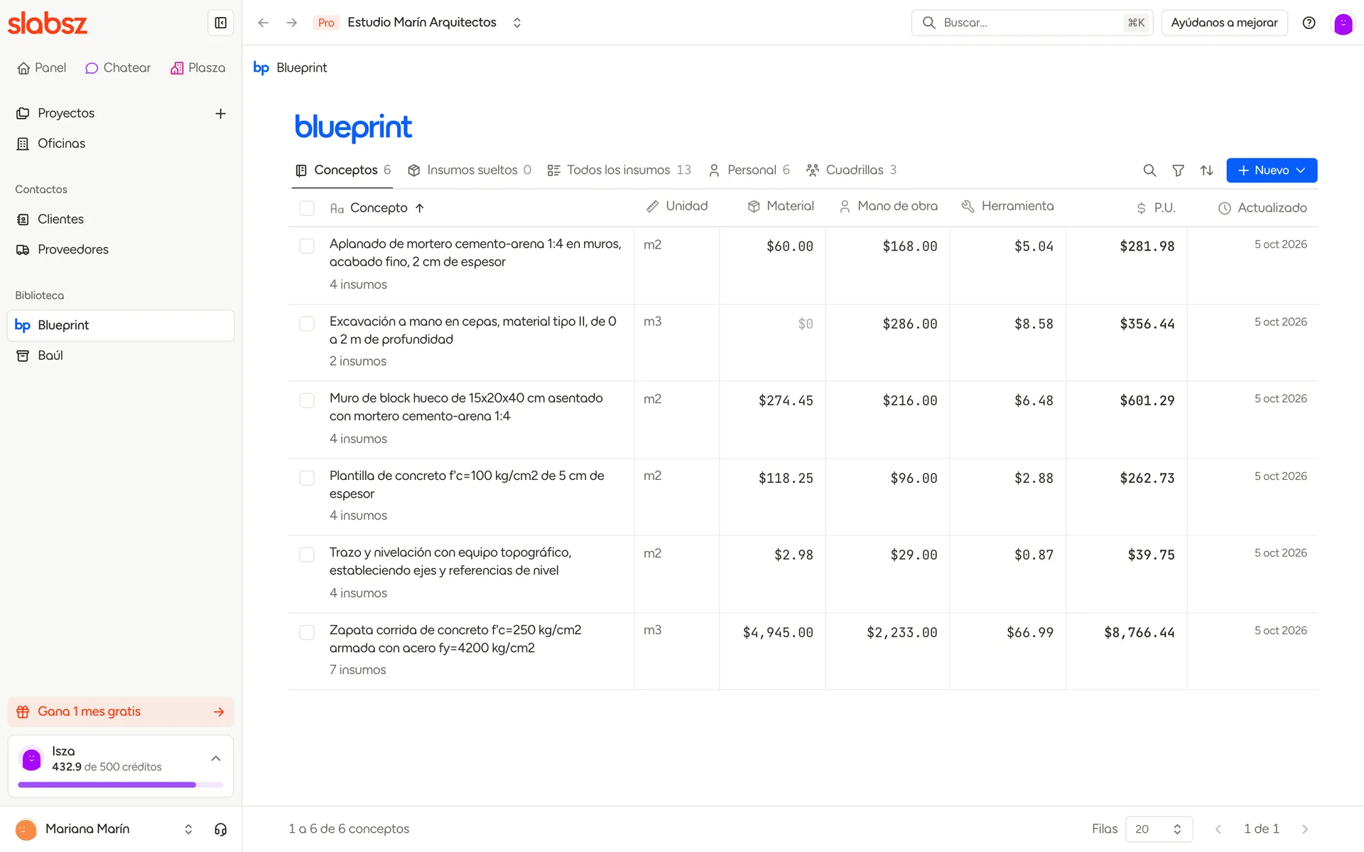 Blueprint como base de datos
