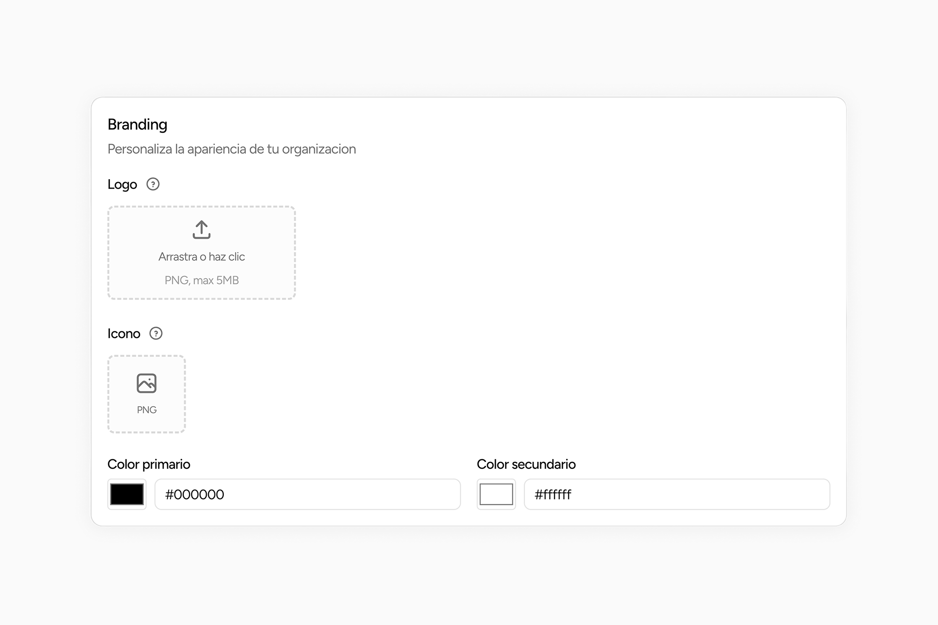 Sección de branding de la organización