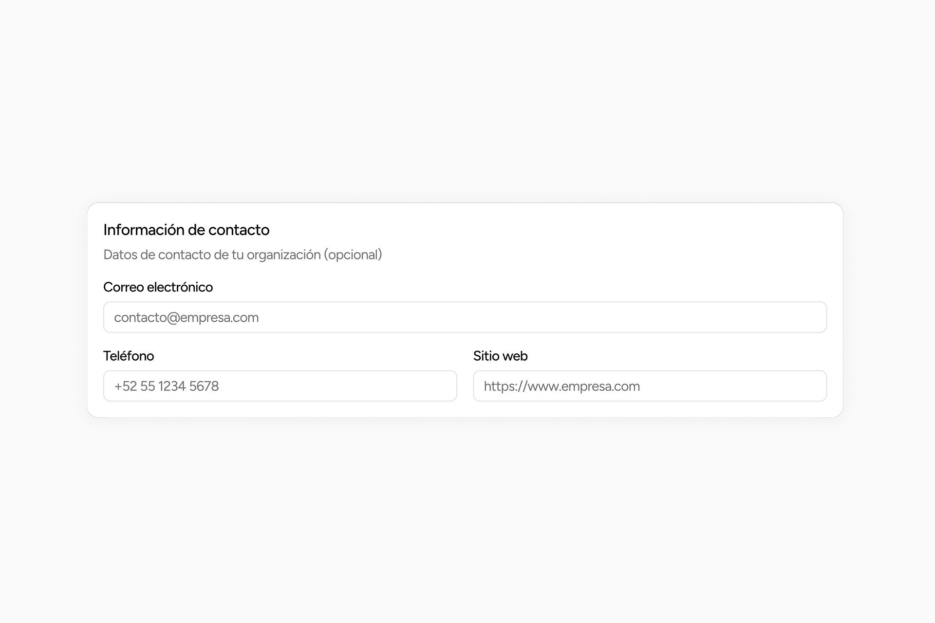 Sección de información de contacto
