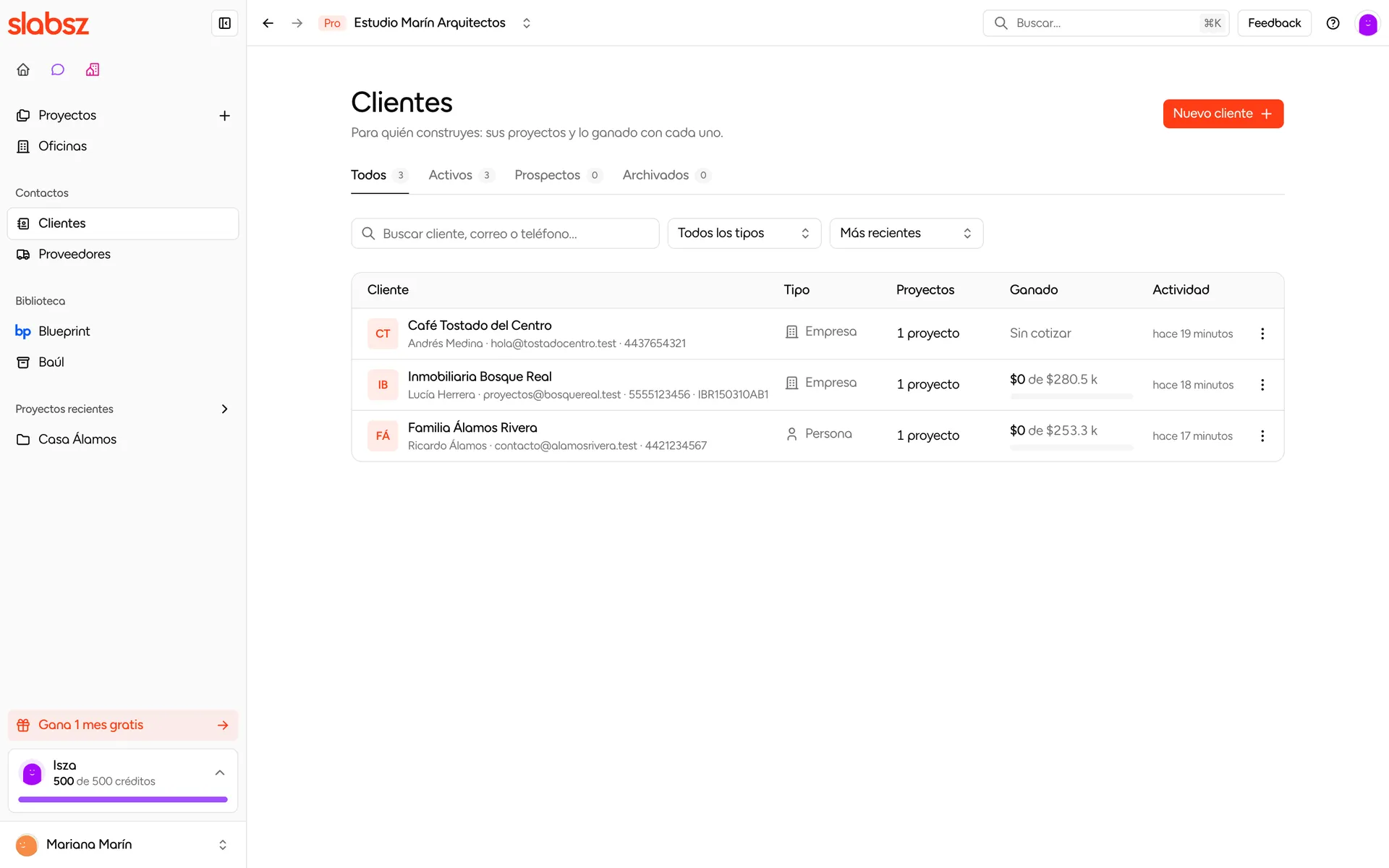 Lista de clientes