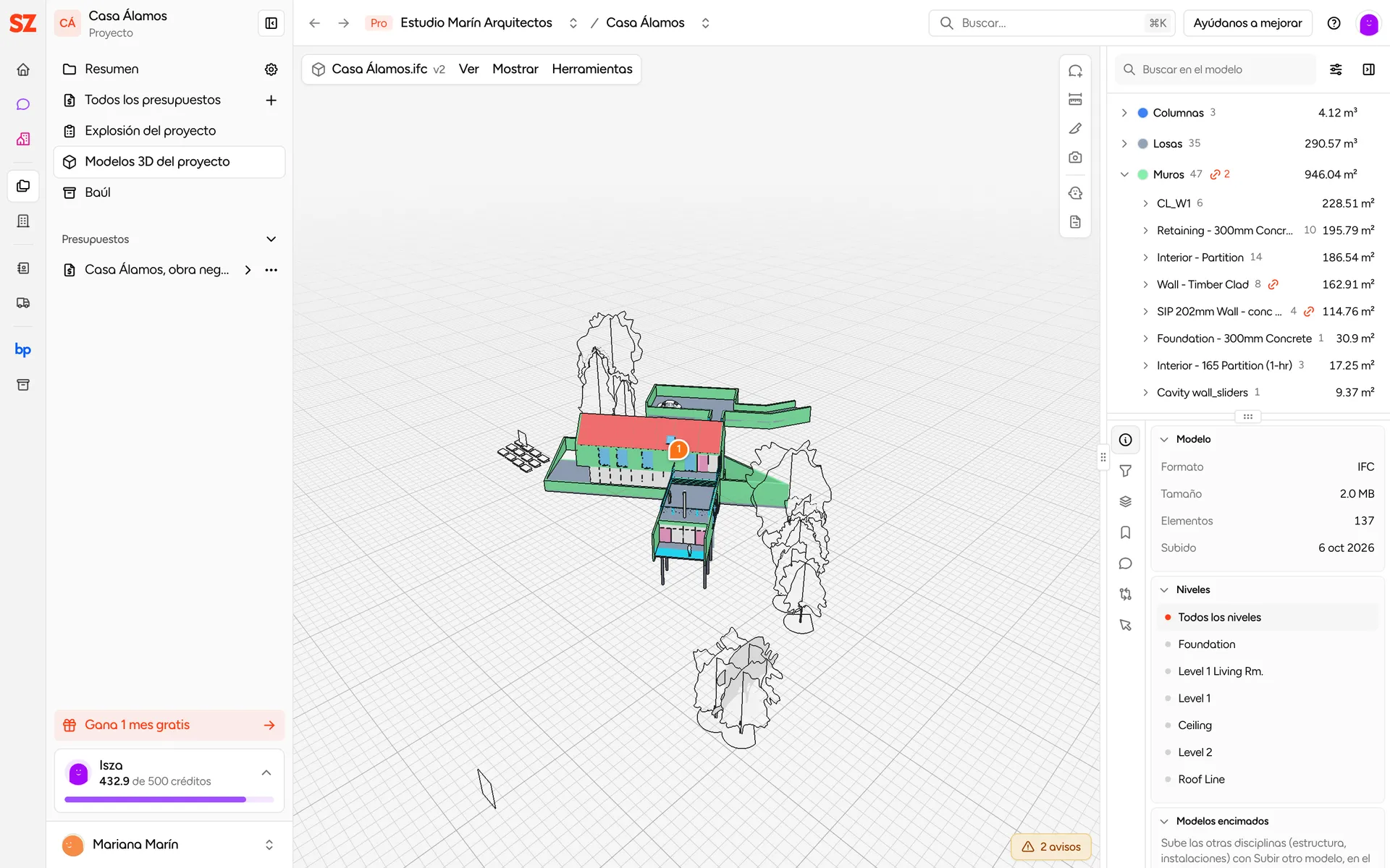 Modelo 3D del proyecto con color por partida y aristas